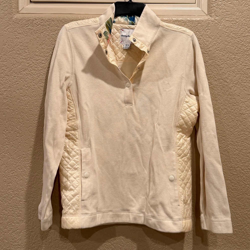 Tommy Bahama Cream Quilted Pullover Sweatshirt